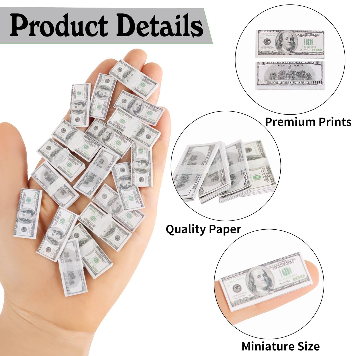 FOIMAS 180pcs 1:12 Miniature Dollars for Dollhouse – Realistic Double-Sided Bills