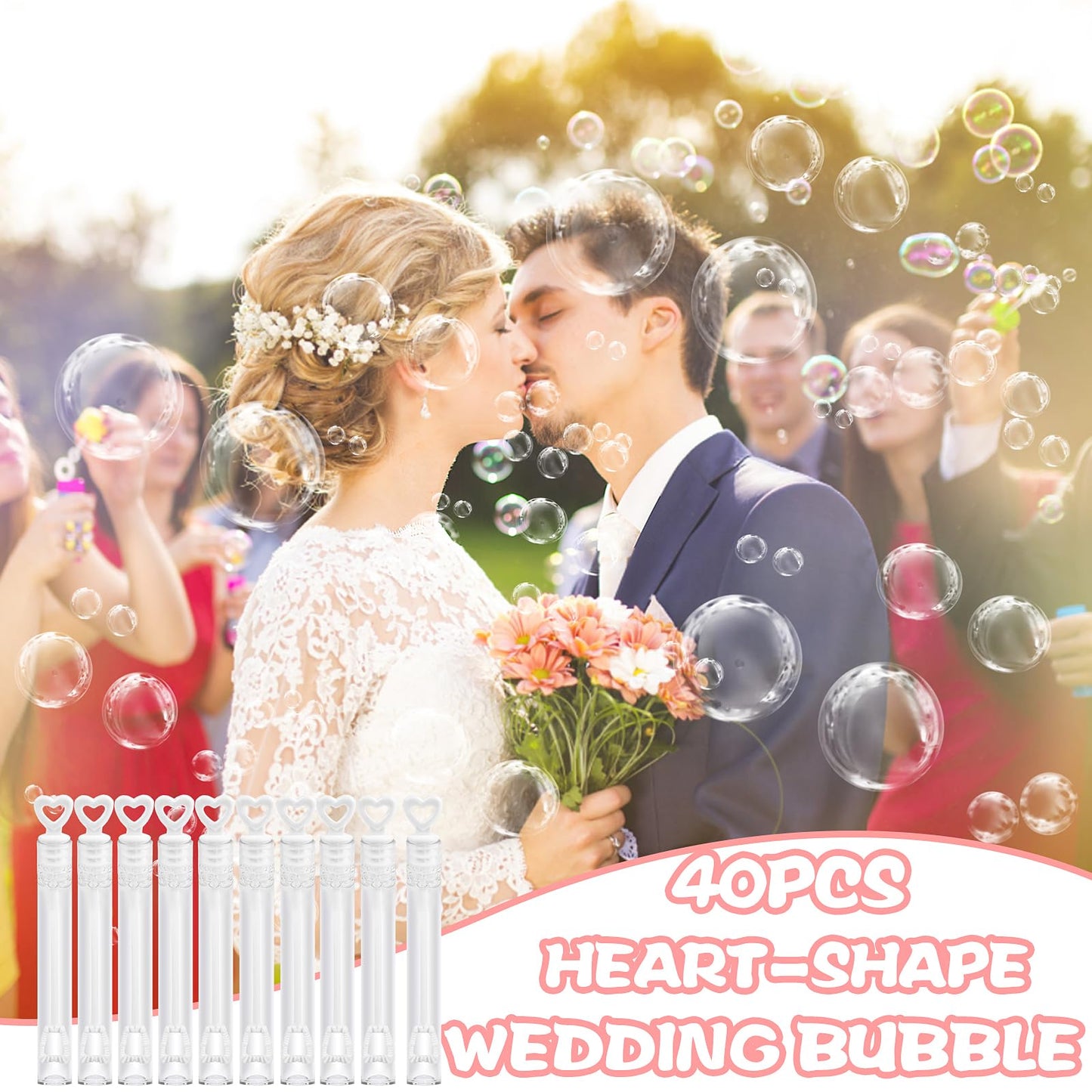 FOIMAS 40pcs Mini Heart Wedding Bubble Wands – White Heart Bubble Wands for Wedding Favors & Party Decor
