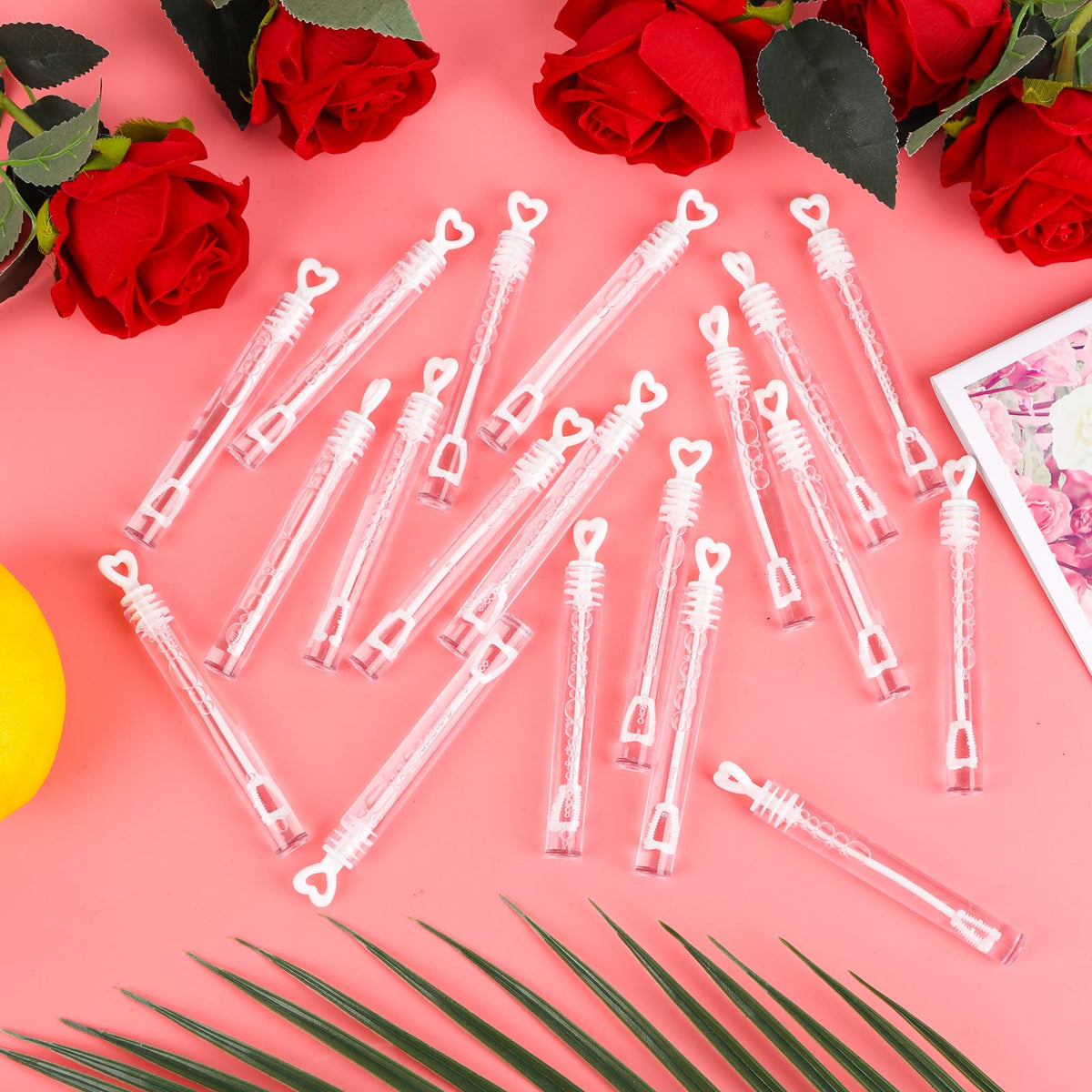 FOIMAS 40pcs Mini Heart Wedding Bubble Wands – White Heart Bubble Wands for Wedding Favors & Party Decor