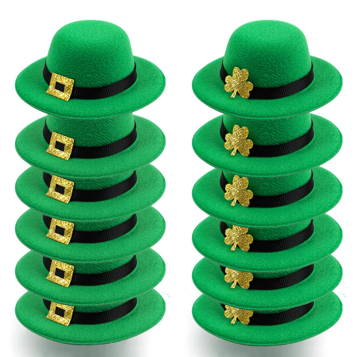 FOIMAS 12pcs Mini St Patrick's Day Hats – Glitter Shamrock Buckle Leprechaun Hats