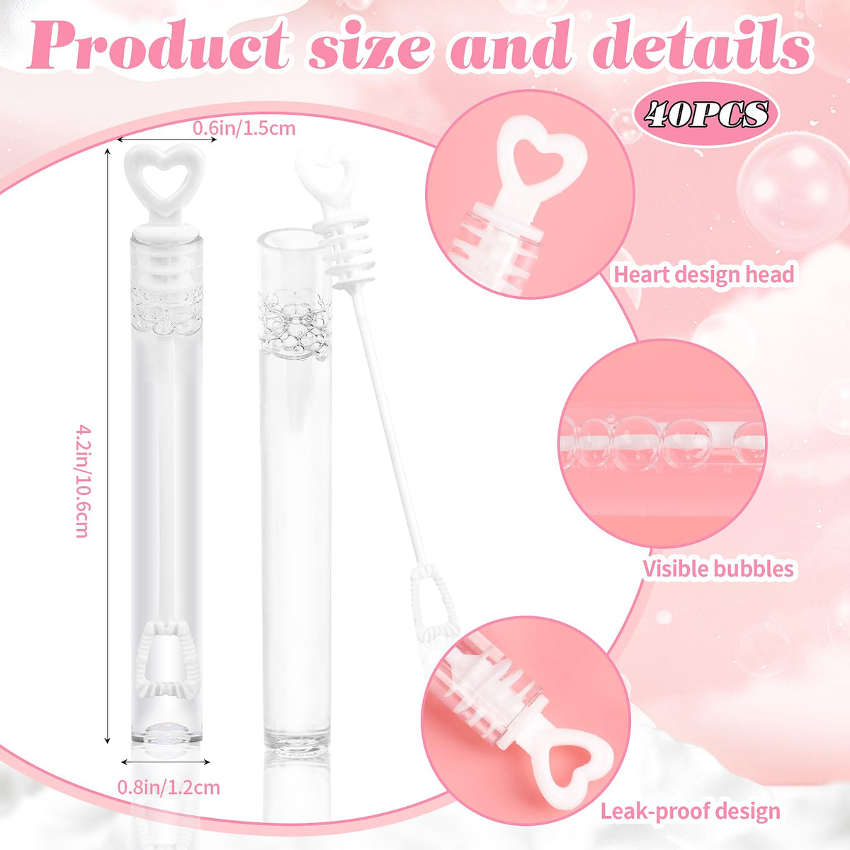 FOIMAS 40pcs Mini Heart Wedding Bubble Wands – White Heart Bubble Wands for Wedding Favors & Party Decor