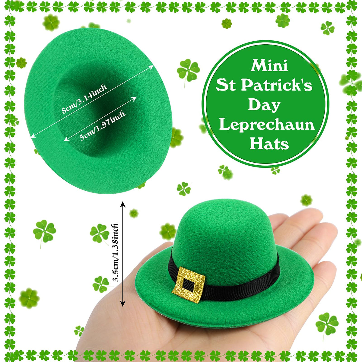 FOIMAS 12pcs Mini St Patrick's Day Hats – Glitter Shamrock Buckle Leprechaun Hats