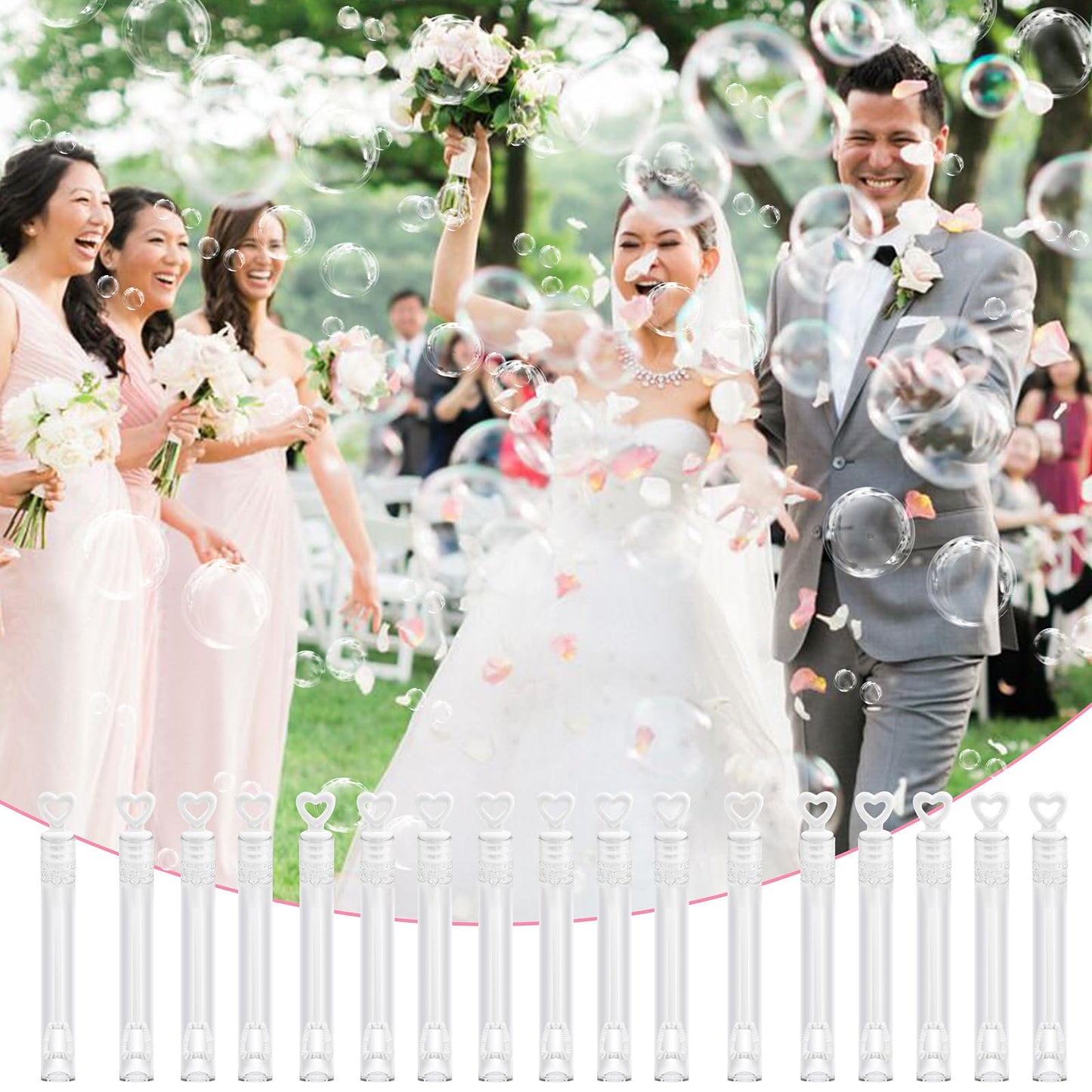 FOIMAS 40pcs Mini Heart Wedding Bubble Wands – White Heart Bubble Wands for Wedding Favors & Party Decor
