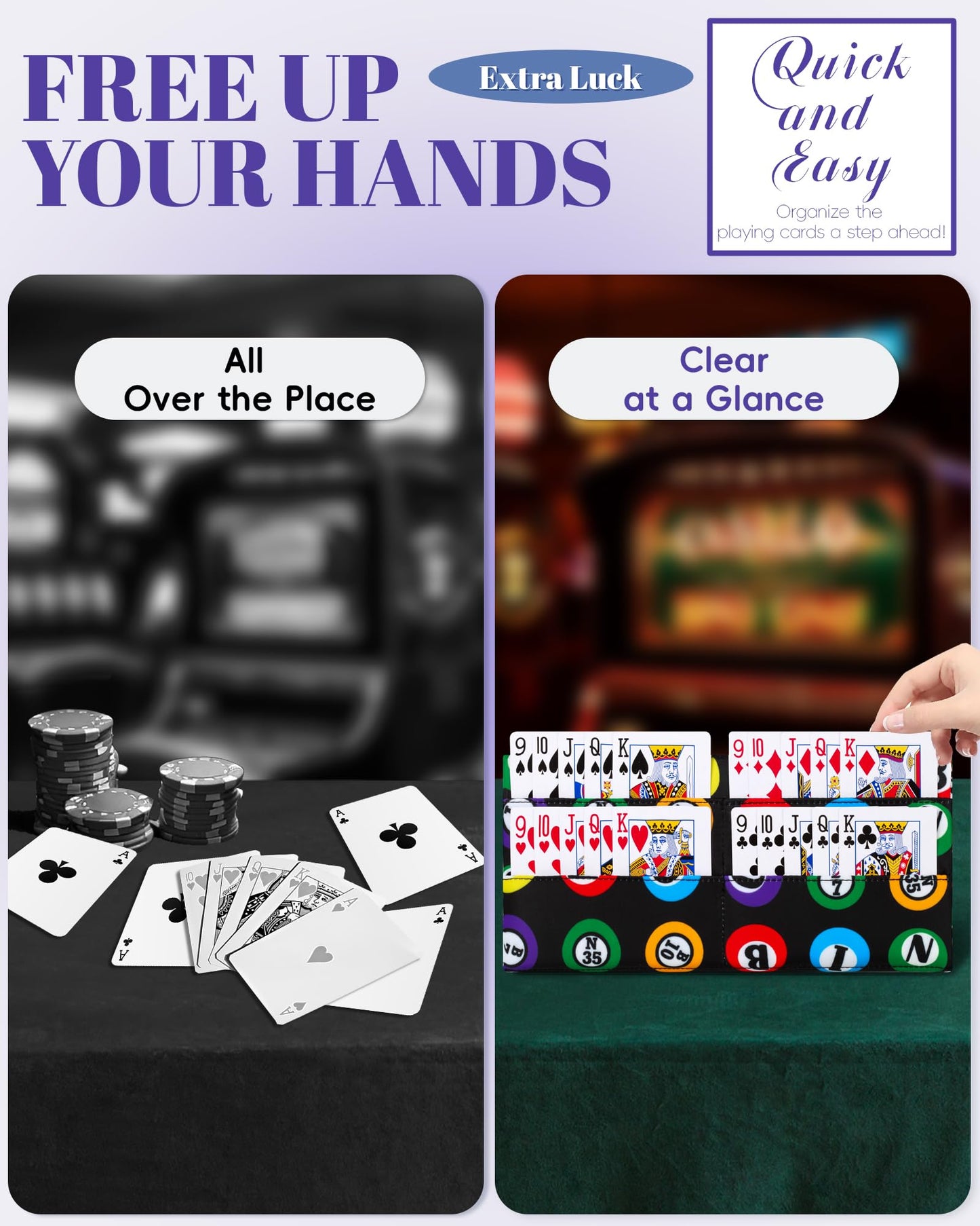 FOKDUVB 2 Pack Card Holder for Bridge & Poker – Black Bingo Theme