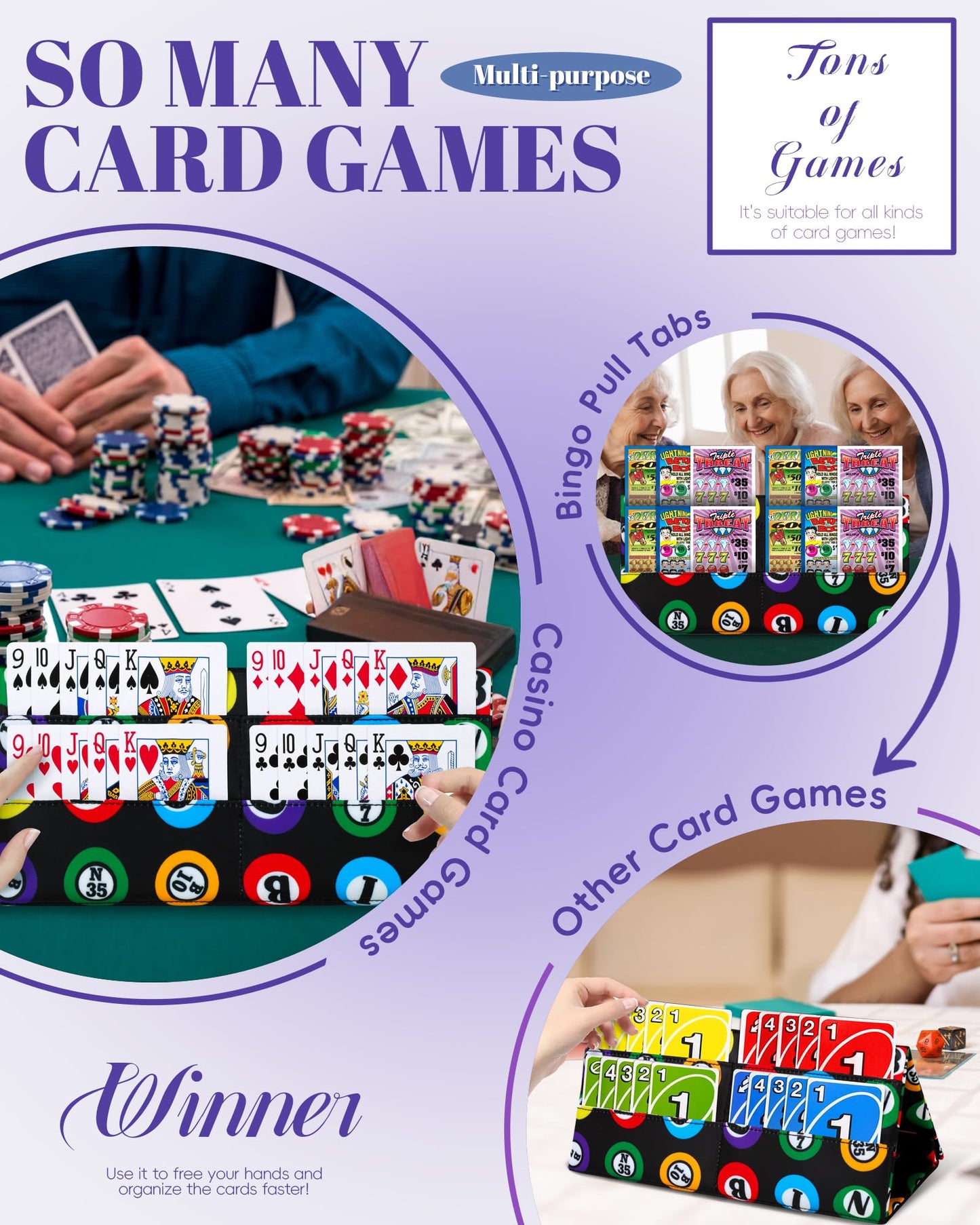 FOKDUVB 2 Pack Card Holder for Bridge & Poker – Black Bingo Theme