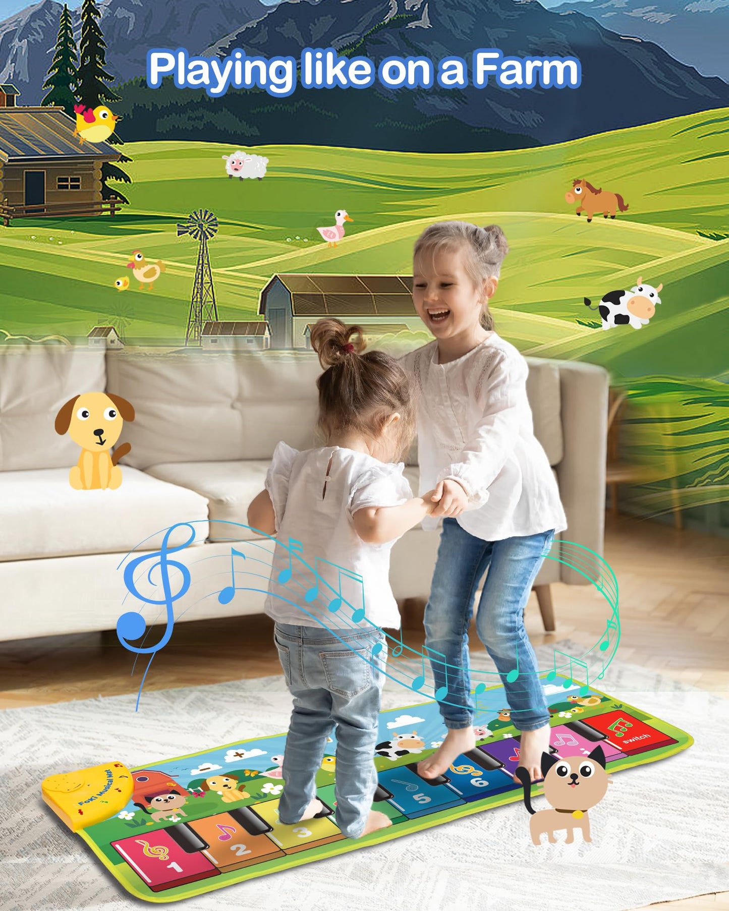 FOKI Floor Piano Mat for Toddlers — Sensory Musical Playmat with Animal Sounds