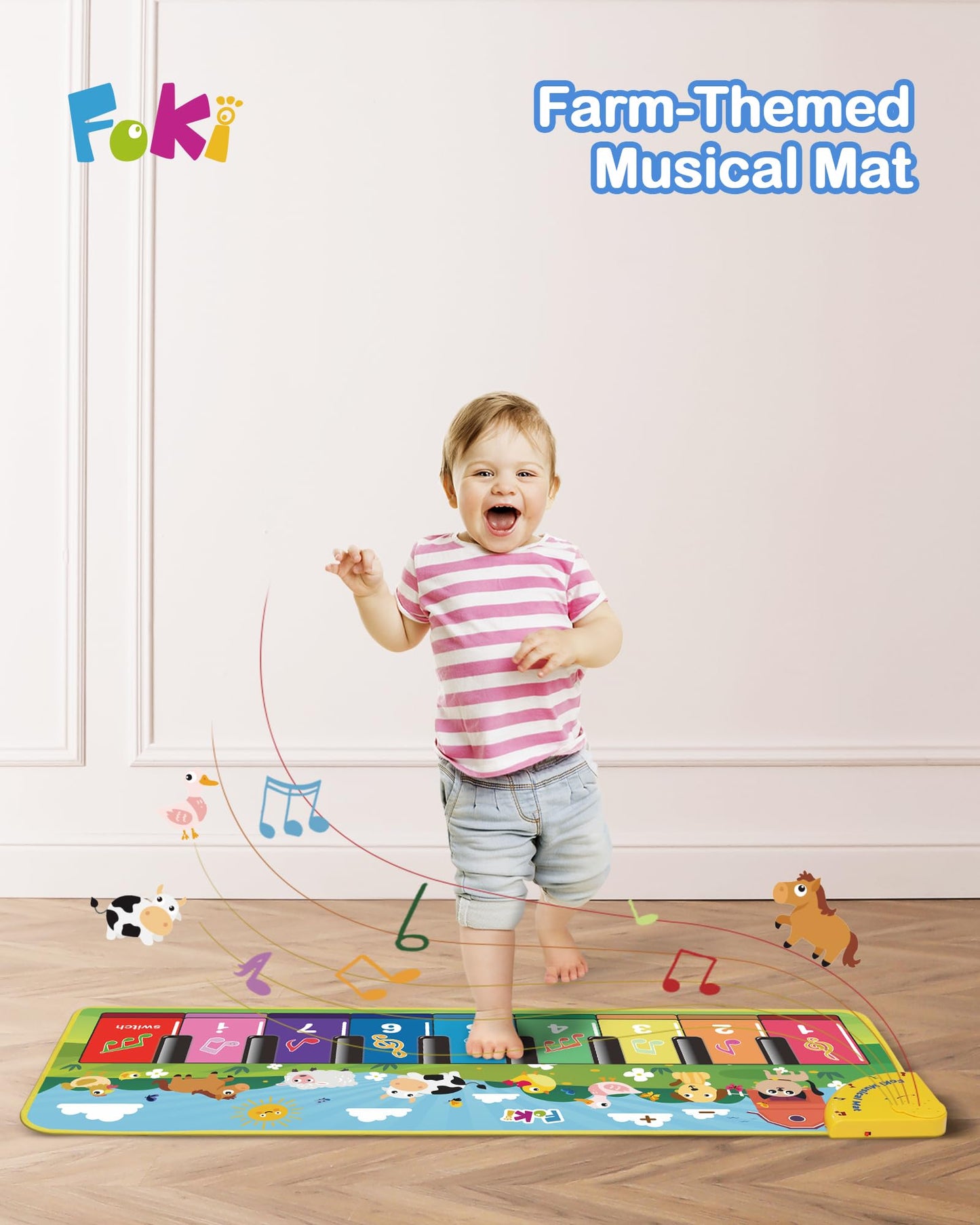 FOKI Floor Piano Mat for Toddlers — Sensory Musical Playmat with Animal Sounds