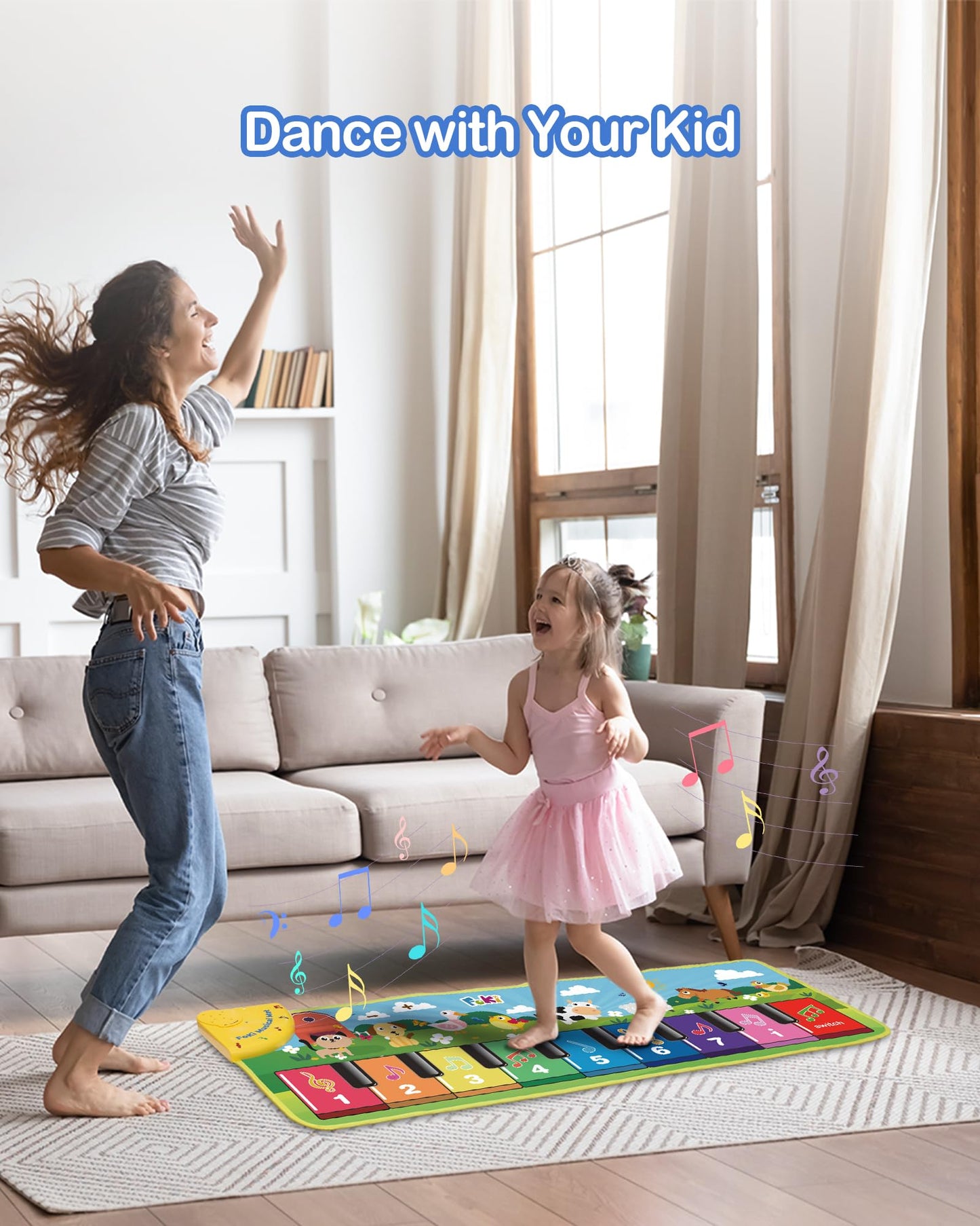 FOKI Floor Piano Mat for Toddlers — Sensory Musical Playmat with Animal Sounds