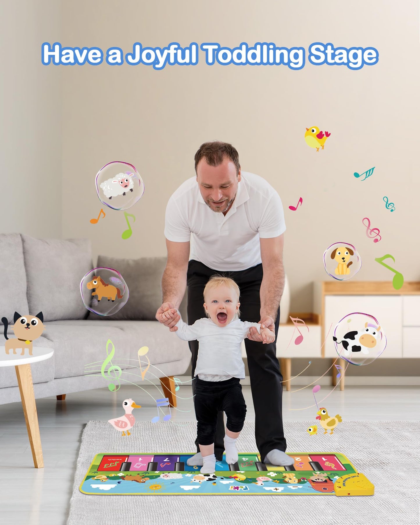 FOKI Floor Piano Mat for Toddlers — Sensory Musical Playmat with Animal Sounds