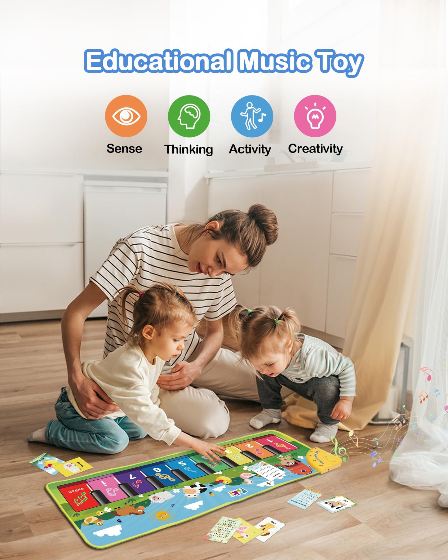 FOKI Floor Piano Mat for Toddlers — Sensory Musical Playmat with Animal Sounds
