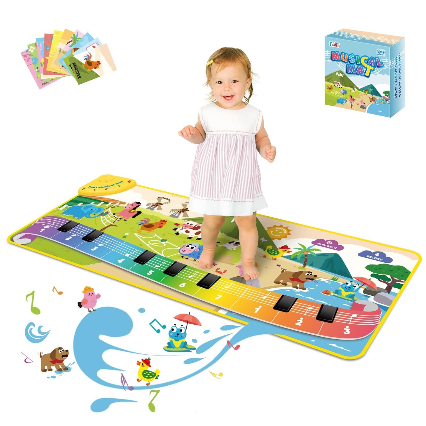 Foki Toddler Floor Piano Mat | 61 Animal Sounds, 150-Note Recording, Portable & Safe