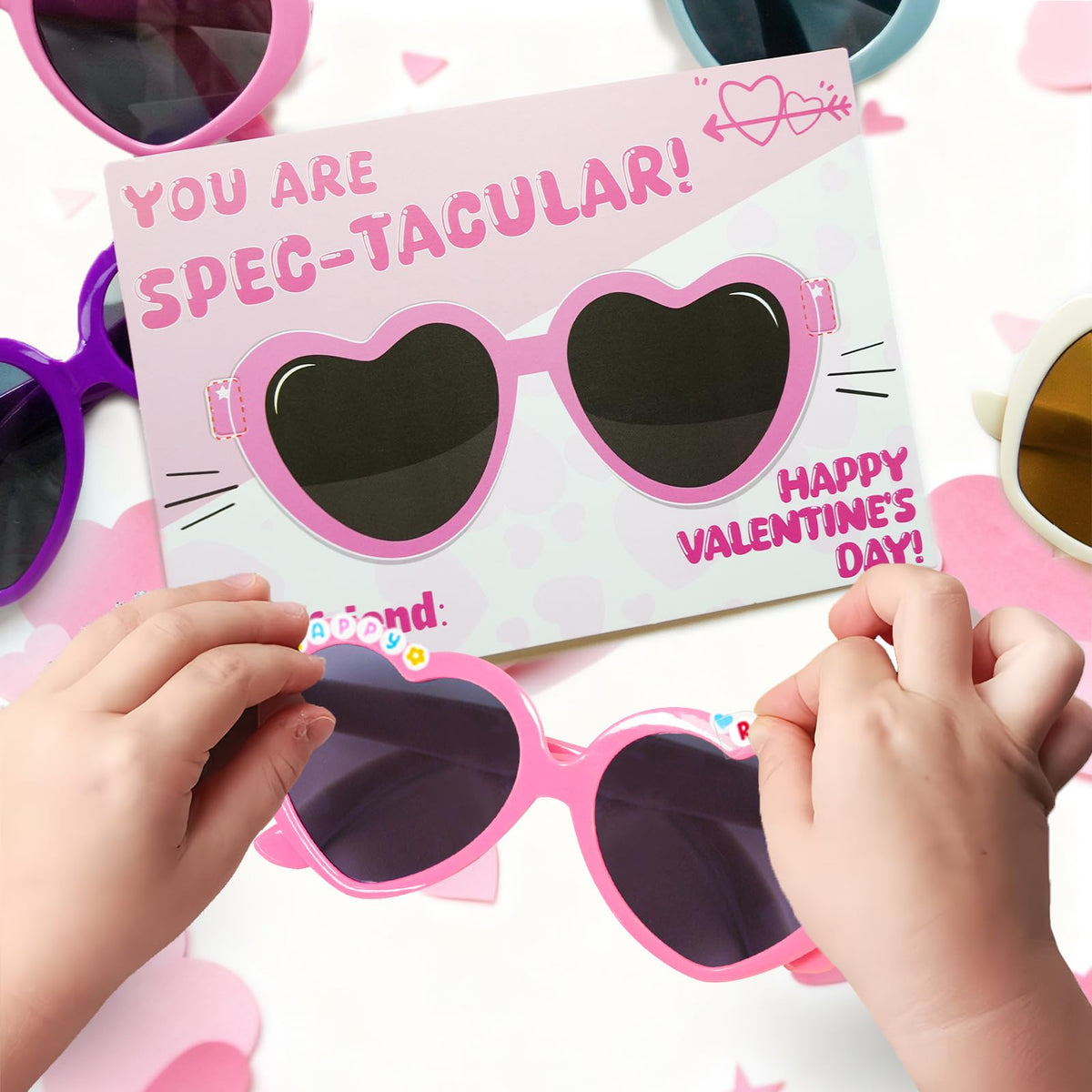 Fokuboo Valentines Day Gifts for Kids – Personalized Heart-Shaped Sunglasses with Name | Classroom Exchange Favors