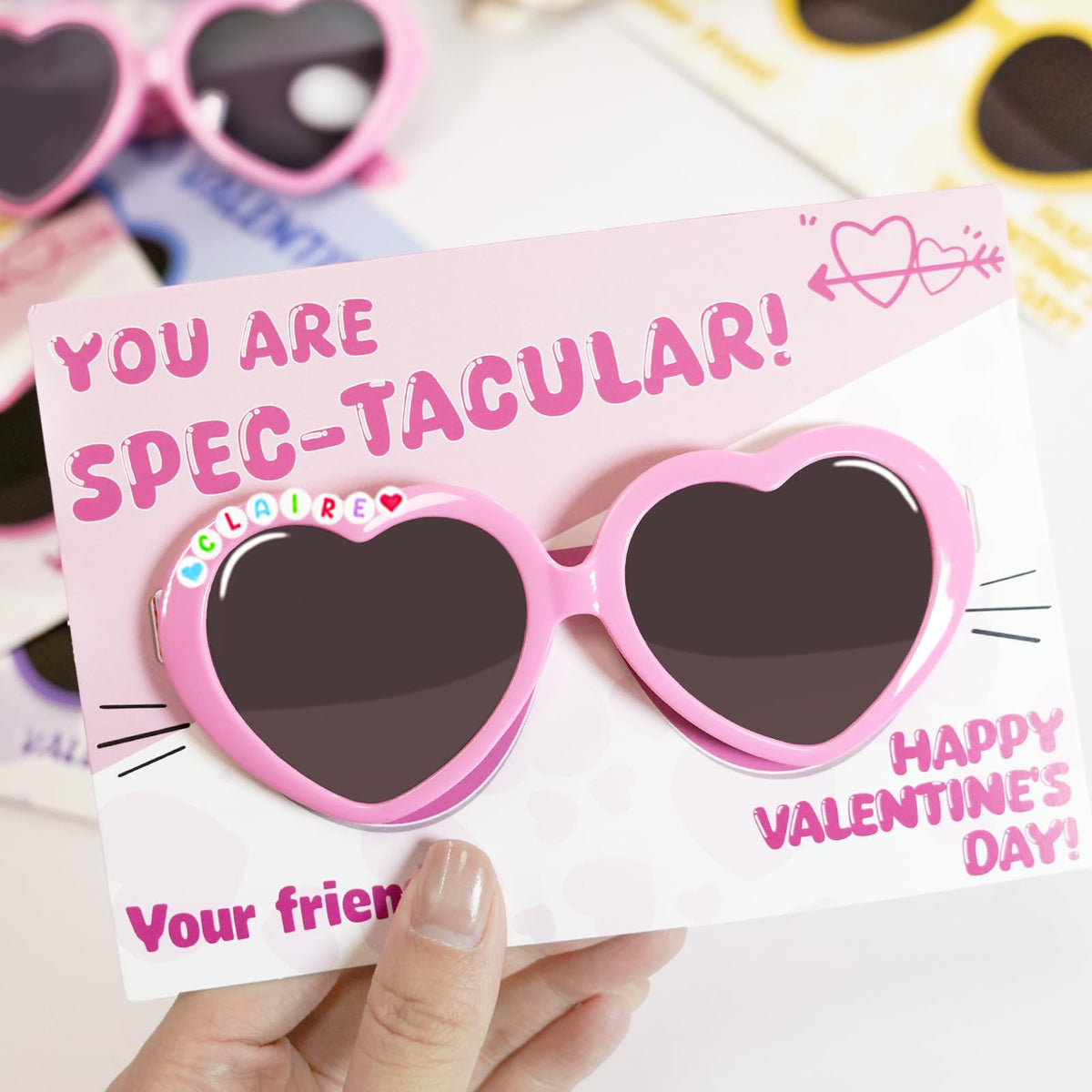 Fokuboo Valentines Day Gifts for Kids – Personalized Heart-Shaped Sunglasses with Name | Classroom Exchange Favors