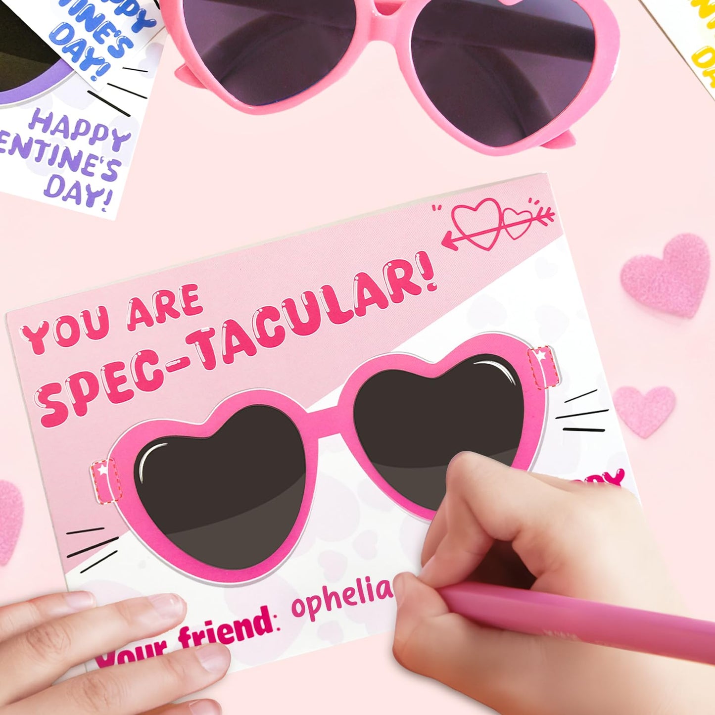 Fokuboo Valentines Day Gifts for Kids – Personalized Heart-Shaped Sunglasses with Name | Classroom Exchange Favors