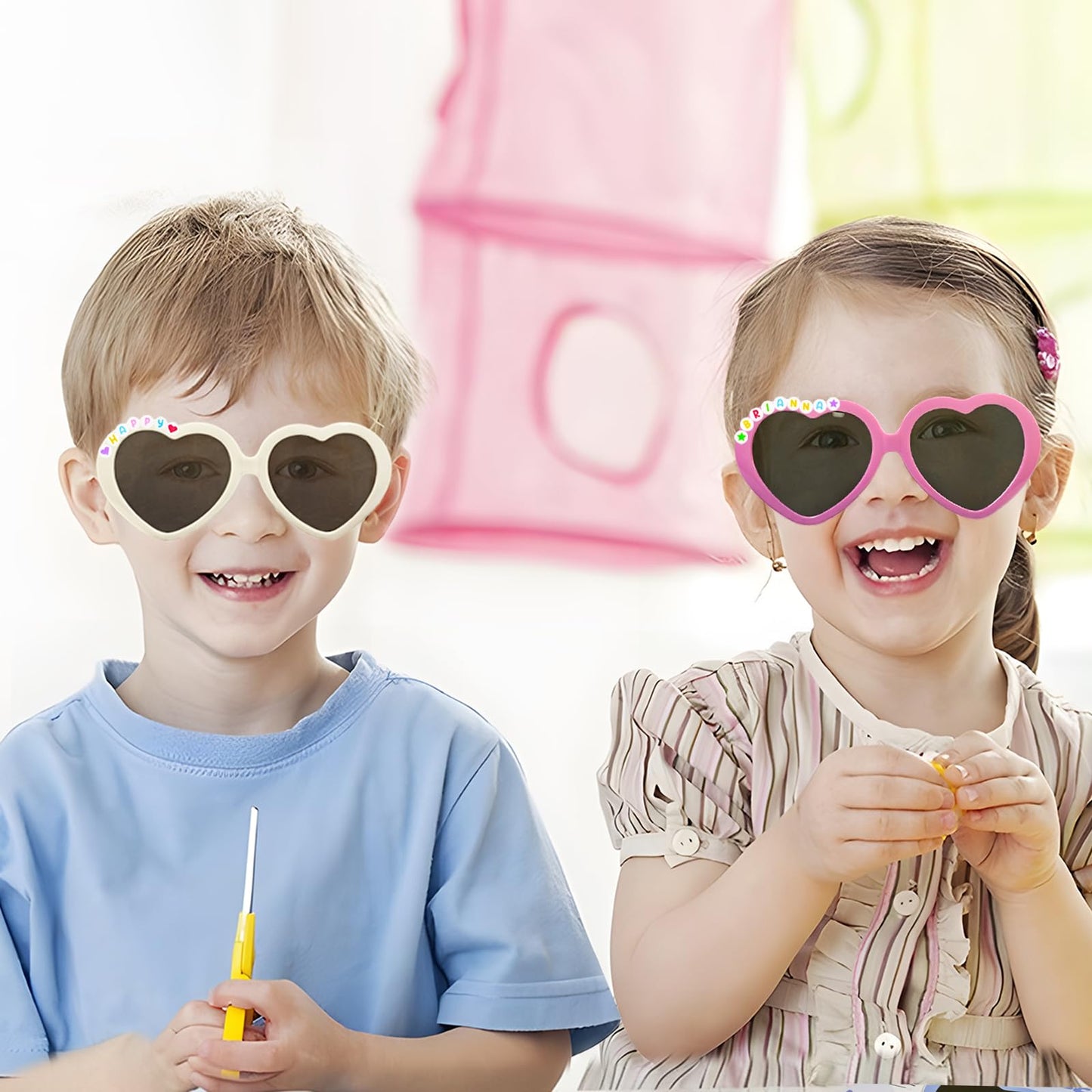 Fokuboo Valentines Day Gifts for Kids – Personalized Heart-Shaped Sunglasses with Name | Classroom Exchange Favors