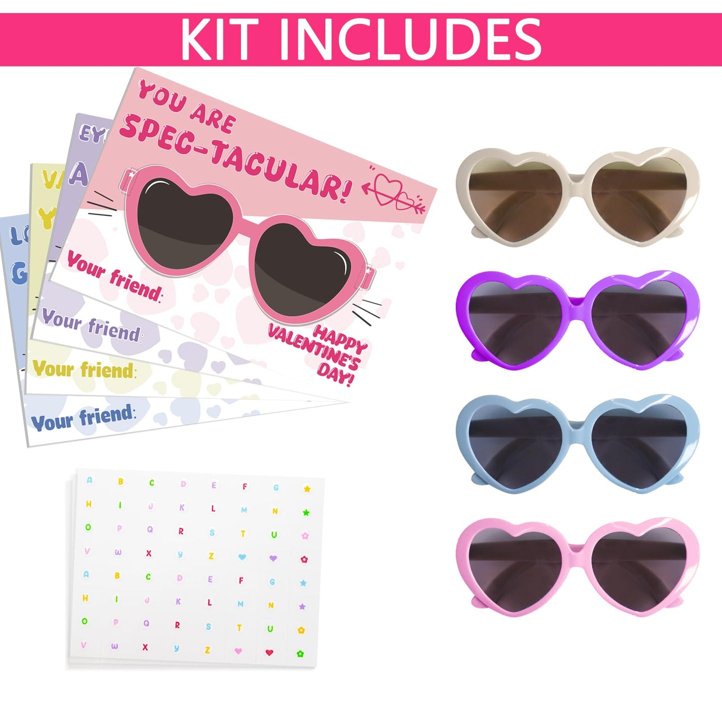 Fokuboo Valentines Day Gifts for Kids – Personalized Heart-Shaped Sunglasses with Name | Classroom Exchange Favors