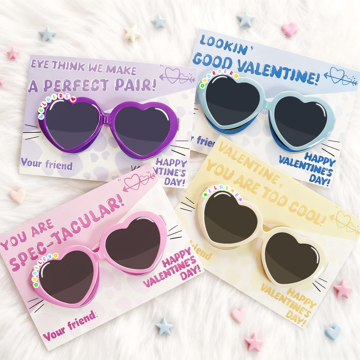 Fokuboo Valentines Day Gifts for Kids – Personalized Heart-Shaped Sunglasses with Name | Classroom Exchange Favors