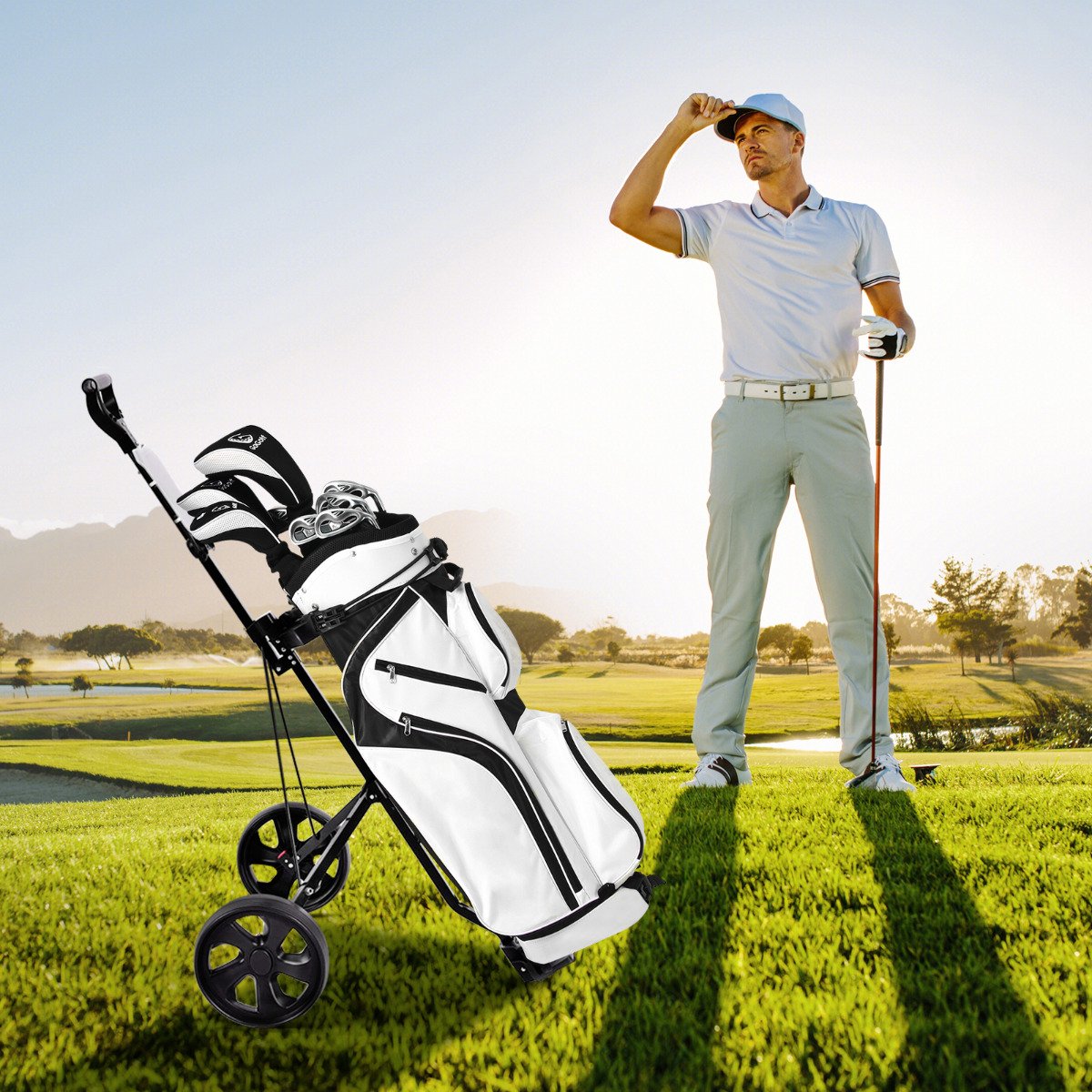Foldable 2 Wheels Foldable Golf Cart with Scoreboard-Black