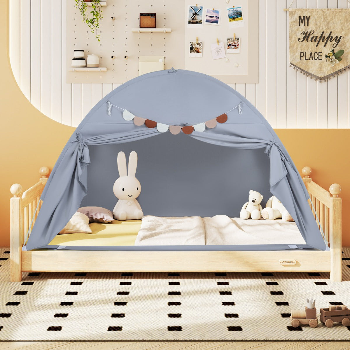 Foldable and Portable Canopy Tent on Twin Bunk Bed with 2 Windows-Beige