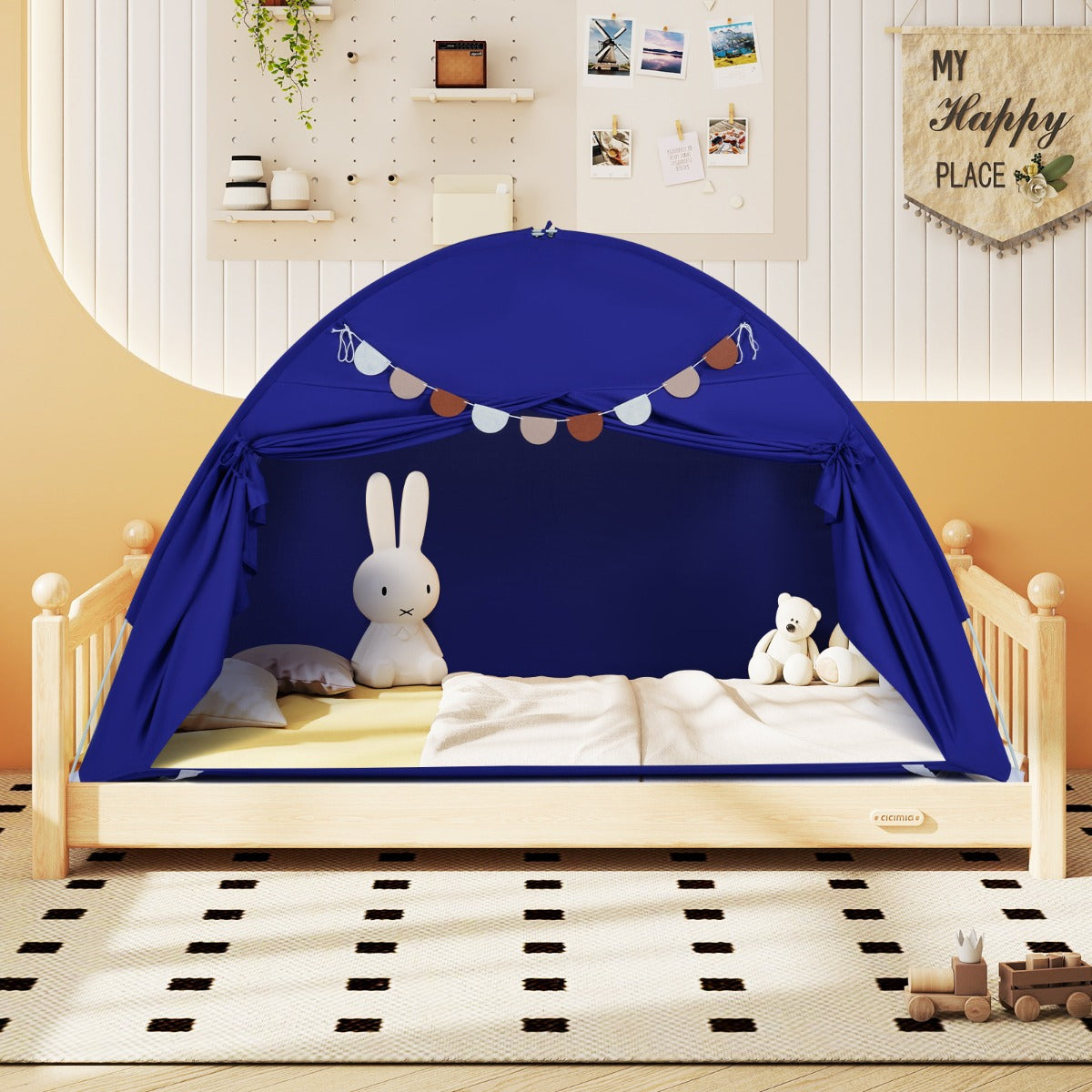Foldable and Portable Canopy Tent on Twin Bunk Bed with 2 Windows-Beige