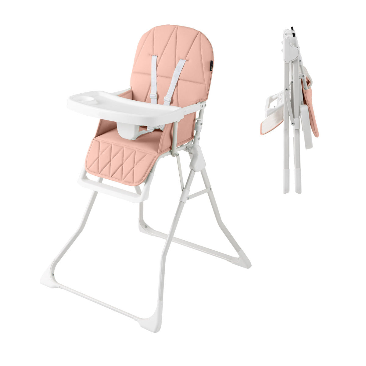 Foldable Baby High Chair with Removable Adjustable Tray-Beige