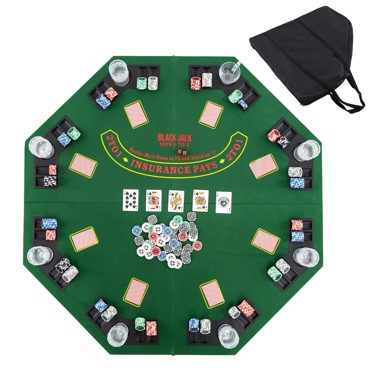 120CM 8-Player Foldable Poker Table Top with Carrying Bag-Blue