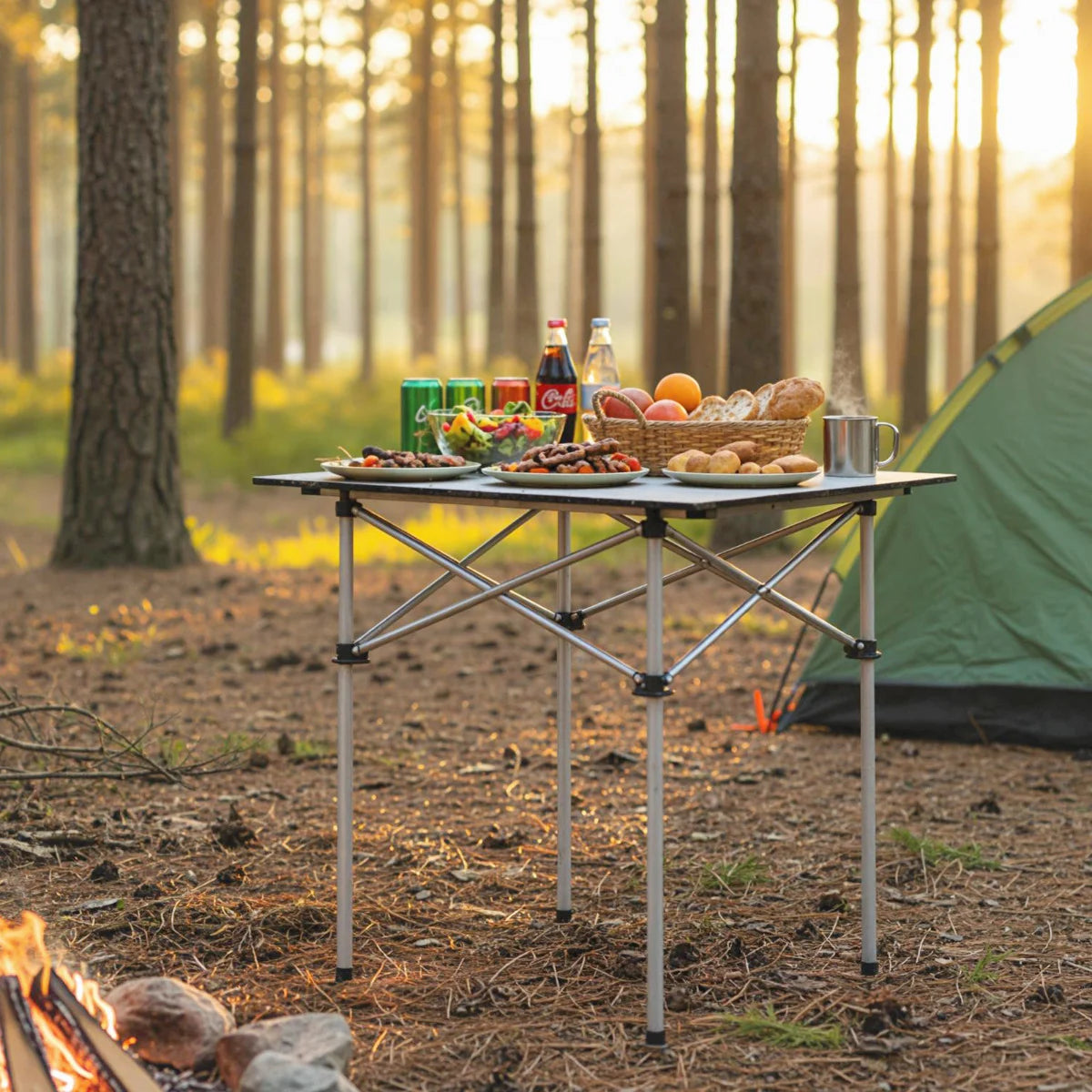 Folding Roll-up Aluminium Camping Table for 4-Black