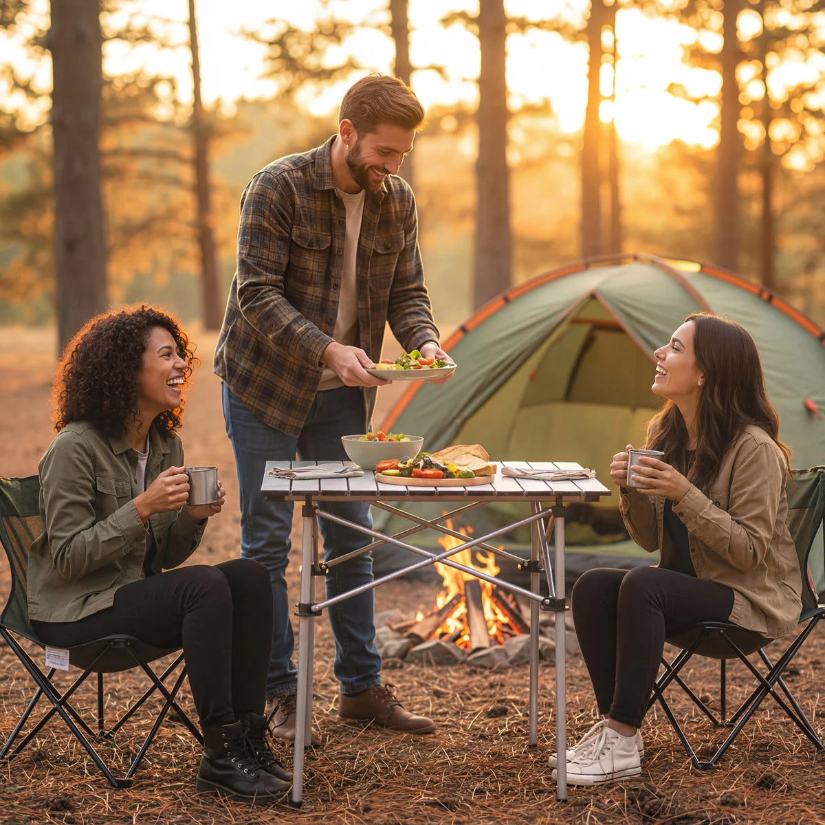 Folding Roll-up Aluminium Camping Table for 4-Black