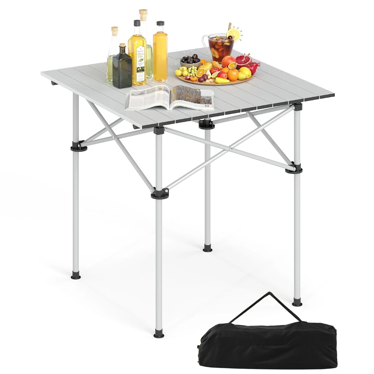 Folding Roll-up Aluminium Camping Table for 4-Black