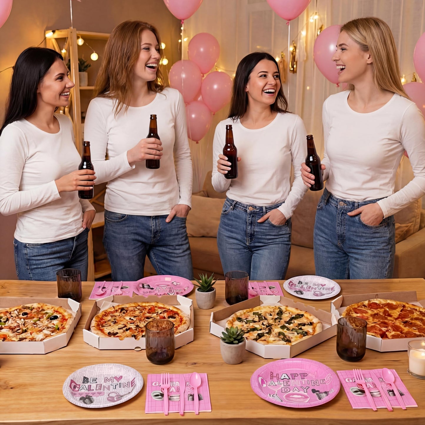FoldTier 12-Set Galentine's Day Tableware – Pink Plates, Cups & Utensils
