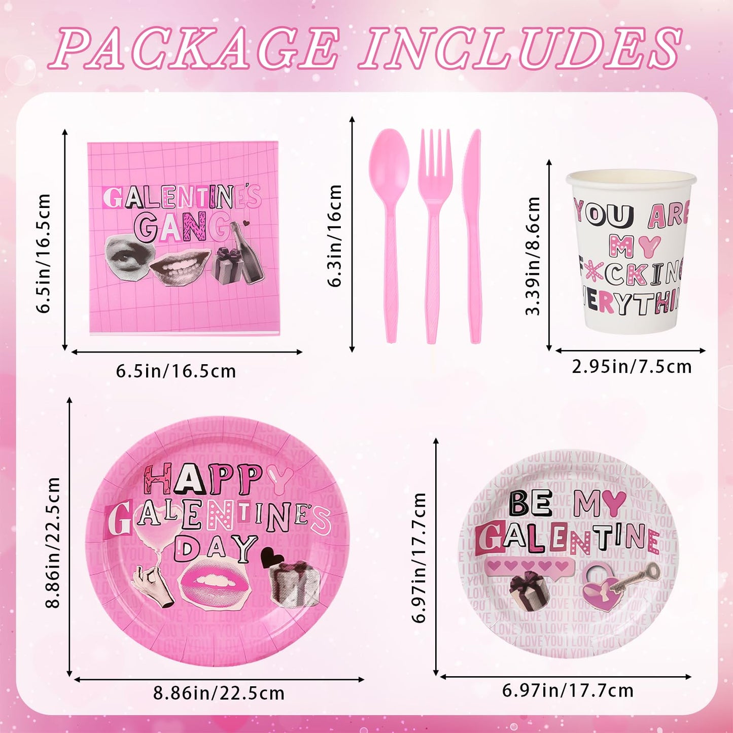 FoldTier 12-Set Galentine's Day Tableware – Pink Plates, Cups & Utensils