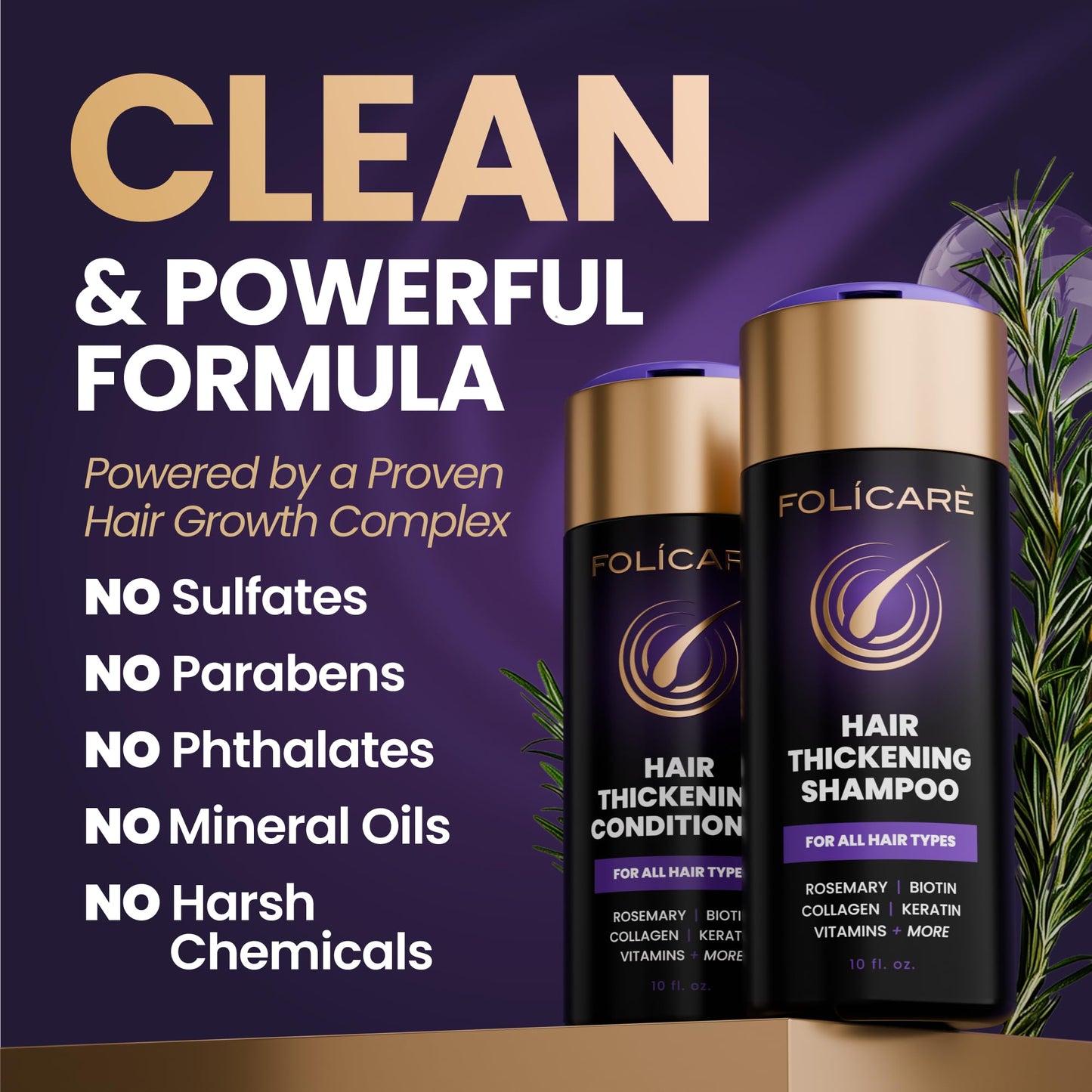FOLICARE Thickening Hair Growth Shampoo & Conditioner Set | Biotin, Keratin, Collagen