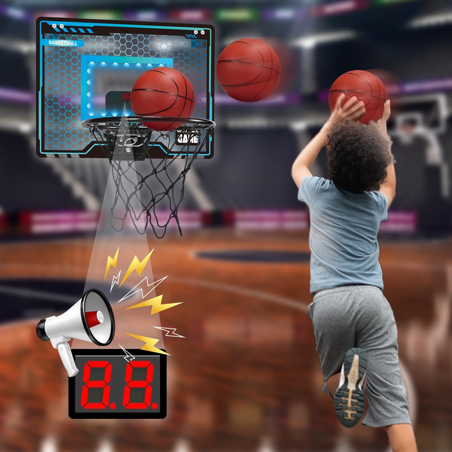 Folimix Mini Basketball Hoop Indoor — Over-Door with LED Scoreboard & 3 Balls