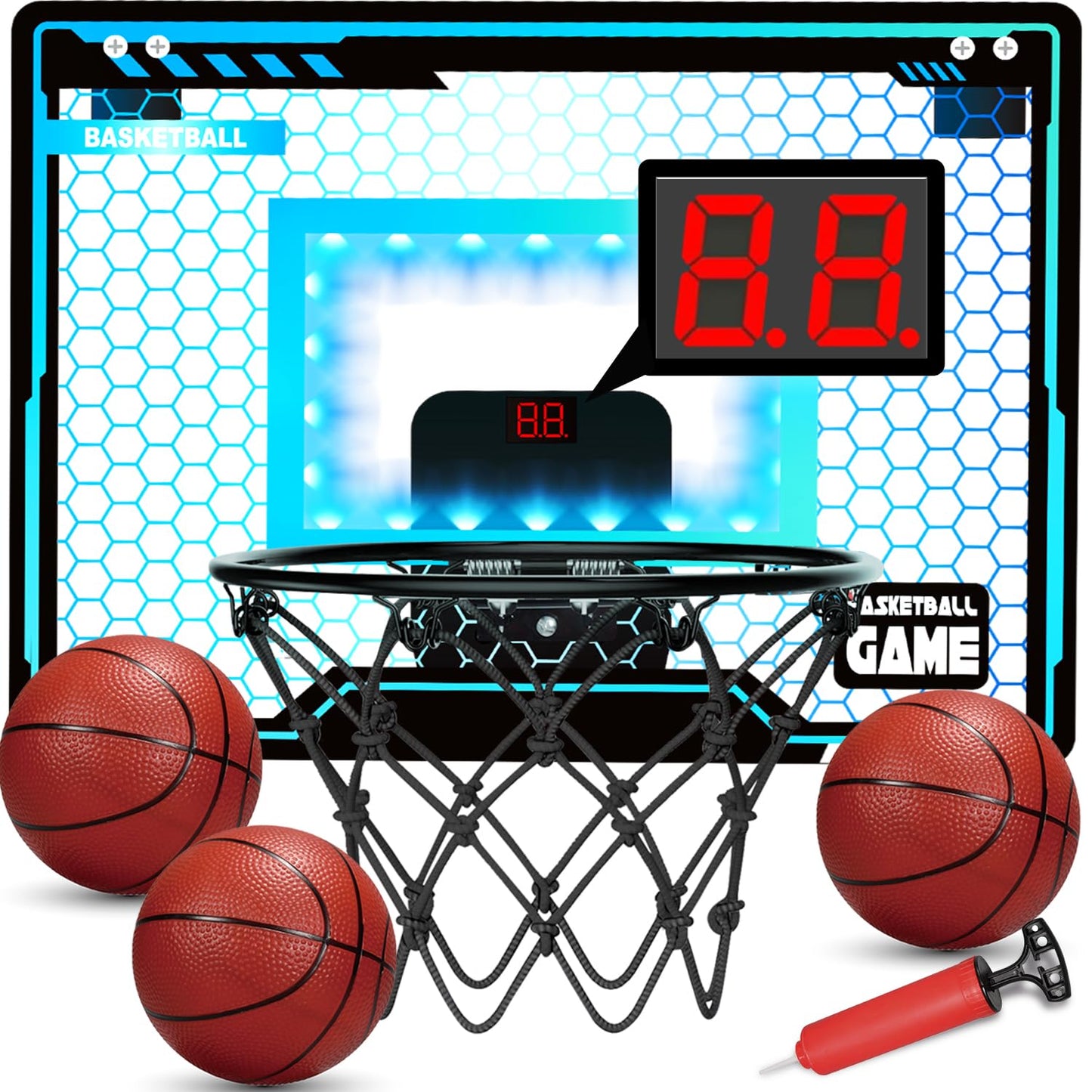 Folimix Mini Basketball Hoop Indoor — Over-Door with LED Scoreboard & 3 Balls