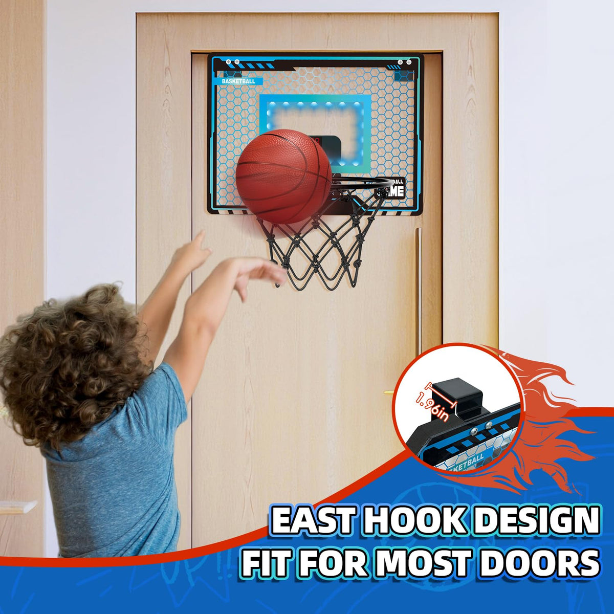 Folimix Mini Basketball Hoop Indoor — Over-Door with LED Scoreboard & 3 Balls