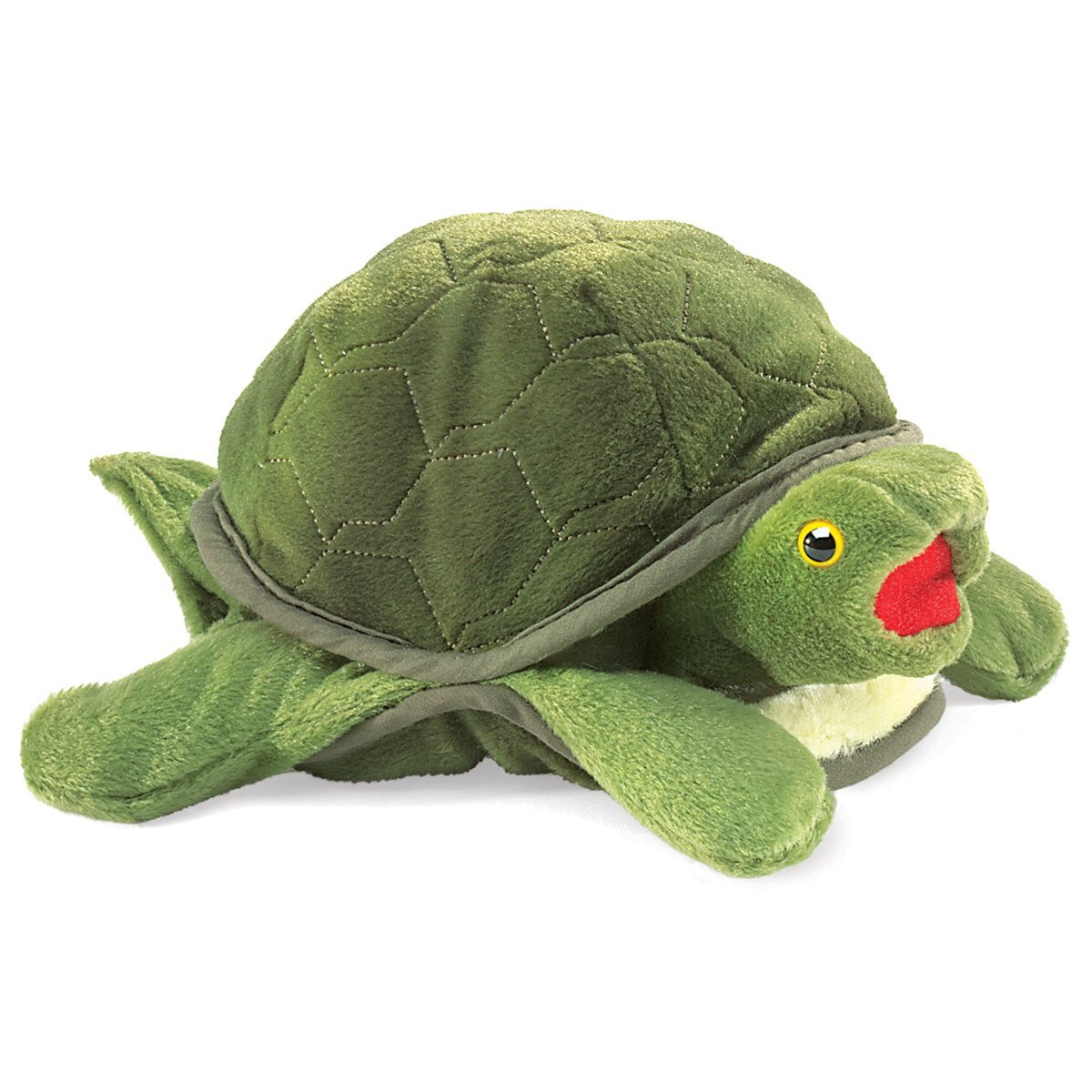 Folkmanis Baby Turtle Hand Puppet – Green Plush, Movable Mouth