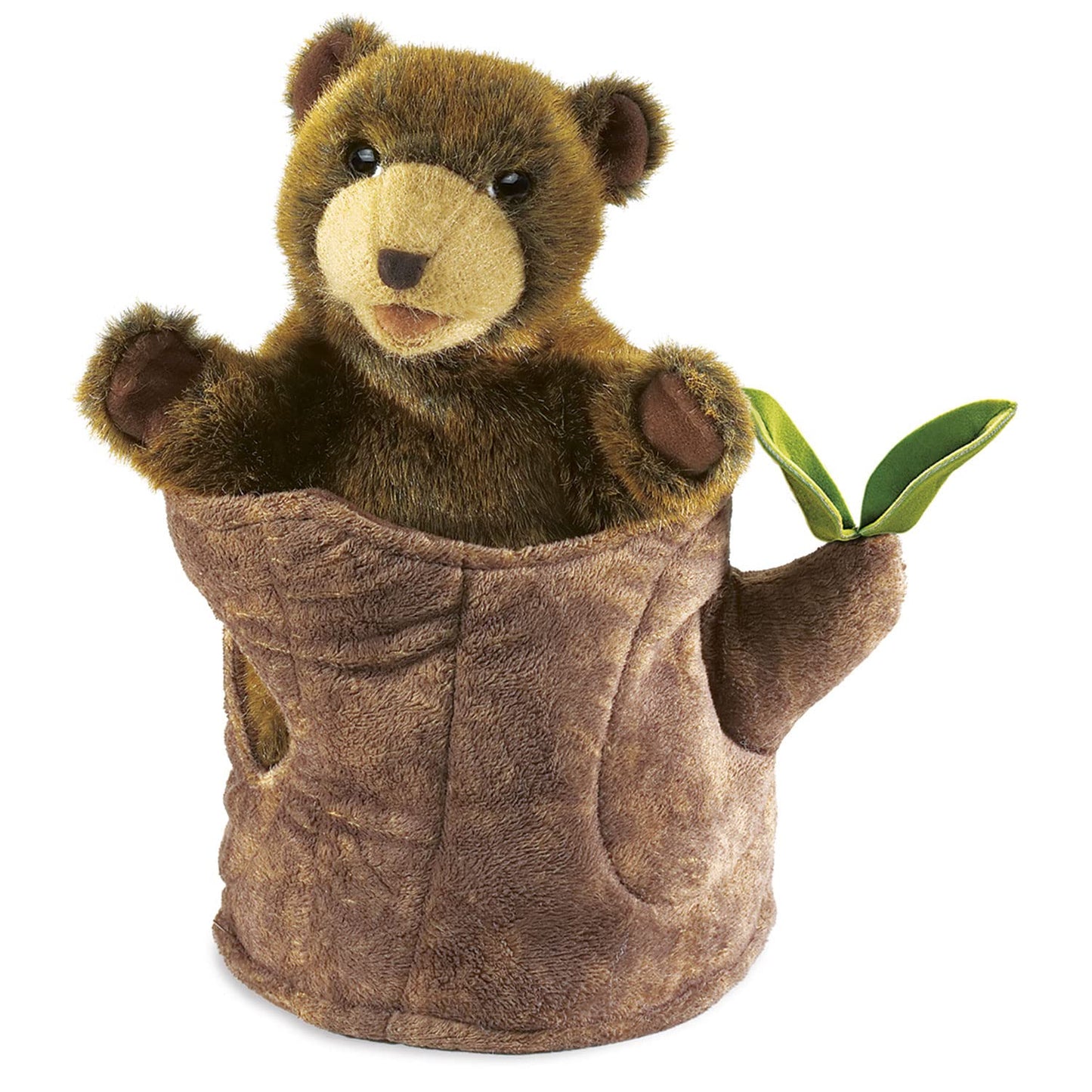 Folkmanis Bear-in-Tree-Stump Hand Puppet, Brown — Interactive Plush Puppet for Storytelling
