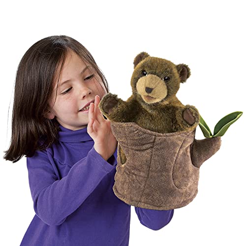 Folkmanis Bear-in-Tree-Stump Hand Puppet, Brown — Interactive Plush Puppet for Storytelling