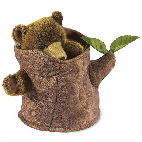 Folkmanis Bear-in-Tree-Stump Hand Puppet, Brown — Interactive Plush Puppet for Storytelling
