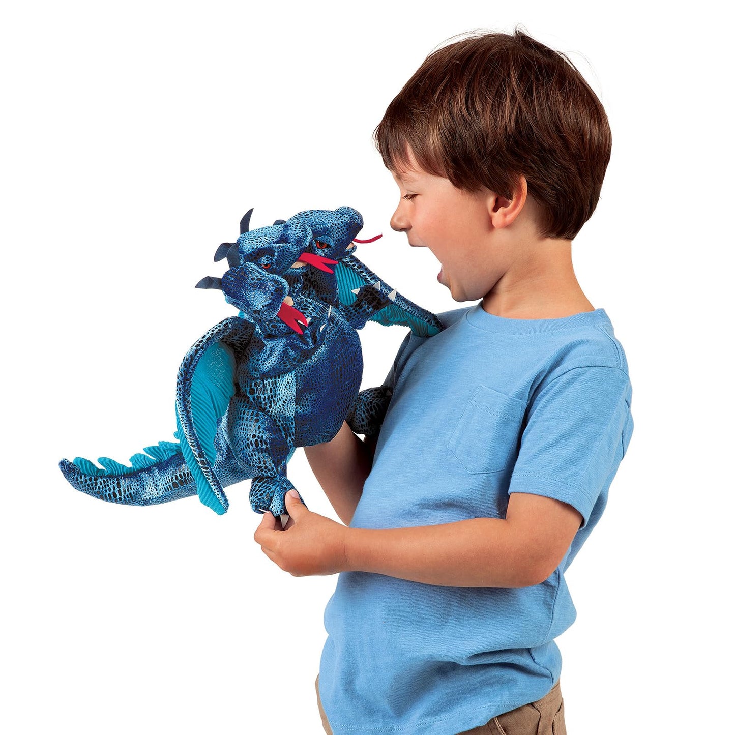 Folkmanis Three-Headed Blue Dragon Hand Puppet – Interactive Storytelling Plush