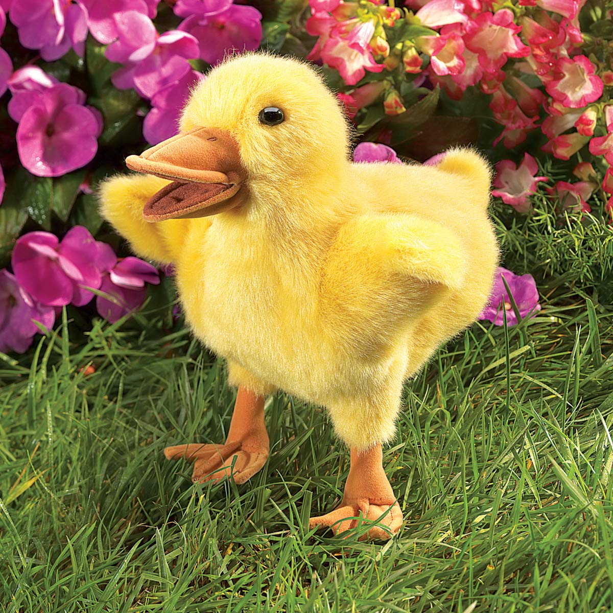 Folkmanis Duckling Hand Puppet, Yellow – Movable Beak & Wings | 1 EA