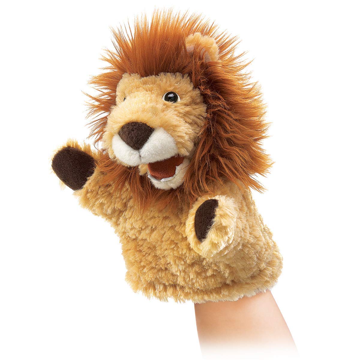 Folkmanis Little Lion Hand Puppet (Tan) – Small Lion Plush Hand Puppet for Storytelling & Play