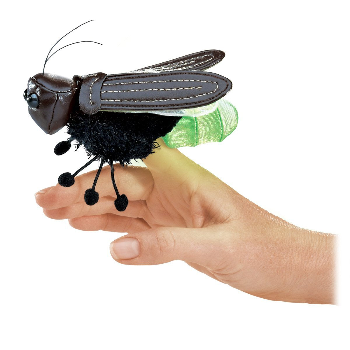 Folkmanis Mini Firefly Finger Puppet – Green & Black | Interactive Puppet