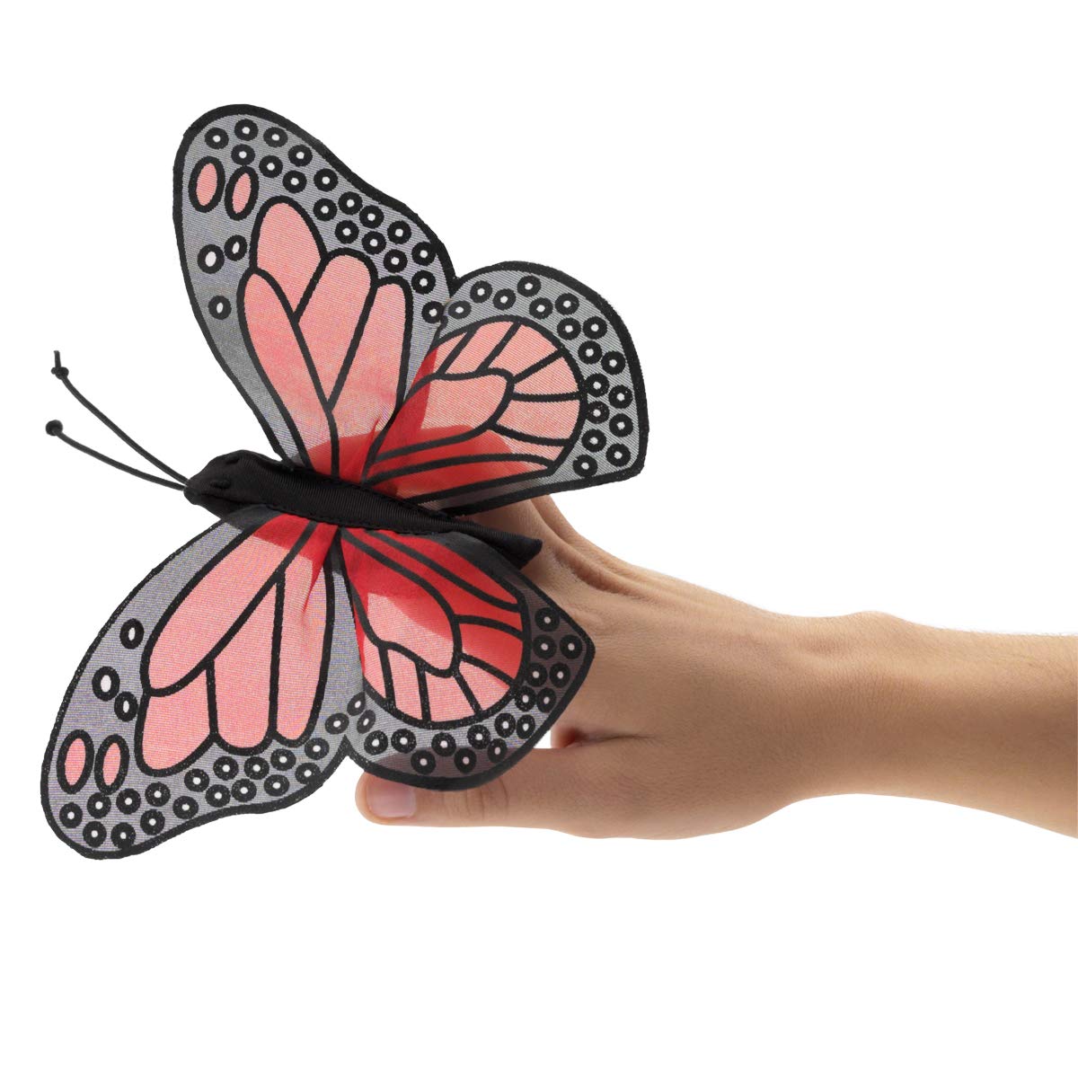 Folkmanis Mini Monarch Butterfly Finger Puppet – Orange & Black | Moveable Wings