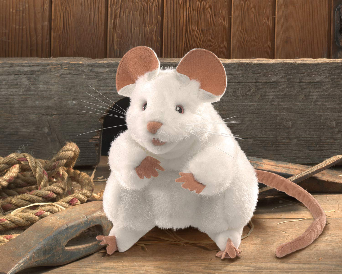 Folkmanis Mouse Hand Puppet, White | Expressive Plush Puppet for Storytelling