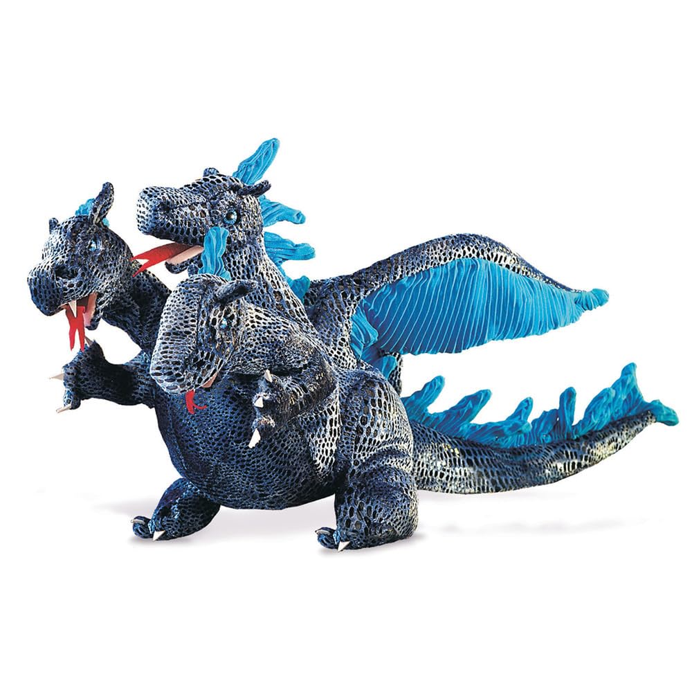 Folkmanis Three-Headed Blue Dragon Hand Puppet – Interactive Storytelling Plush