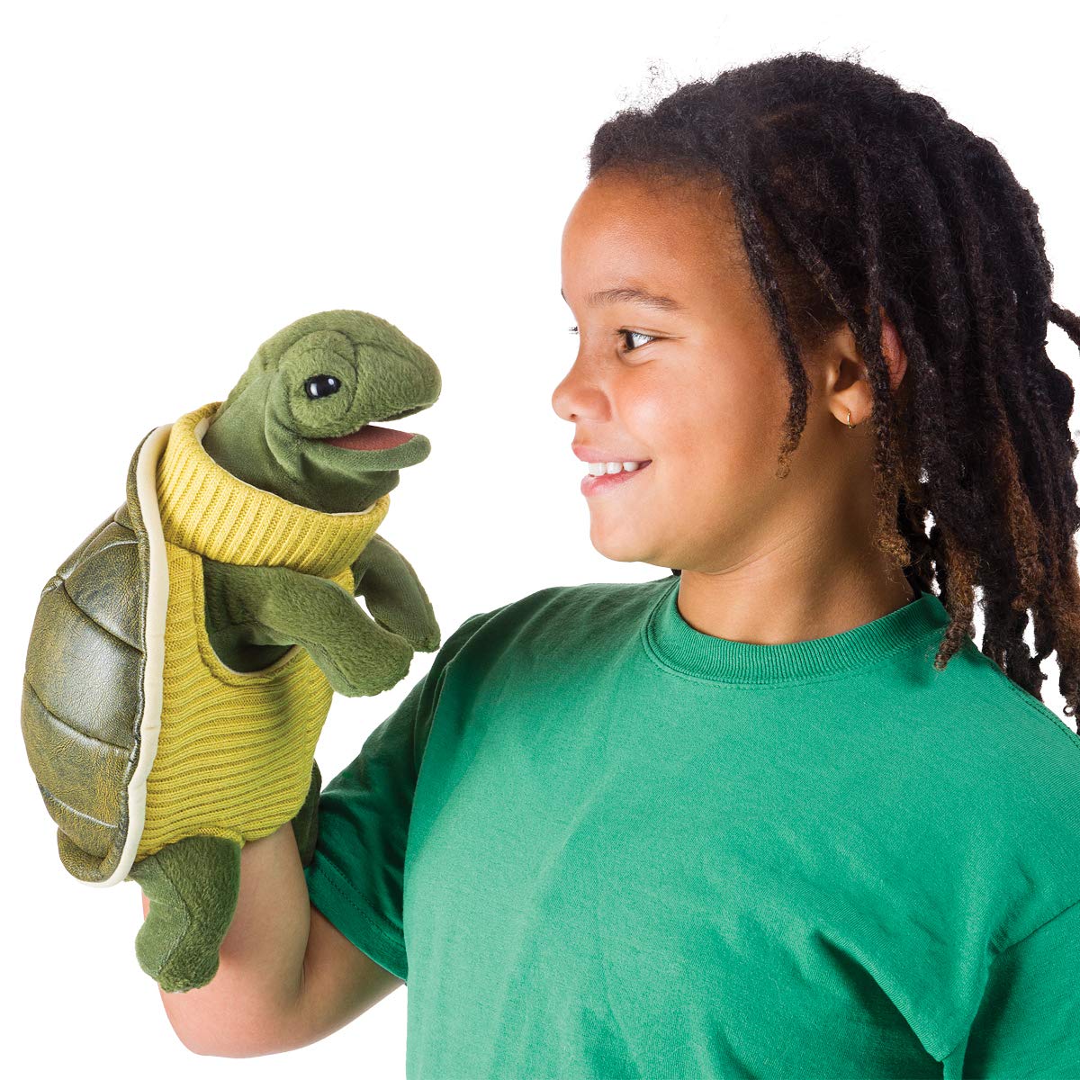 Folkmanis Turtleneck Turtle Hand Puppet – Movable Mouth & Front Legs