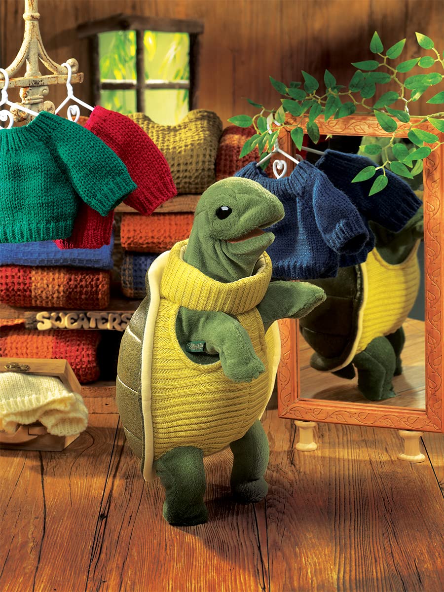 Folkmanis Turtleneck Turtle Hand Puppet – Movable Mouth & Front Legs