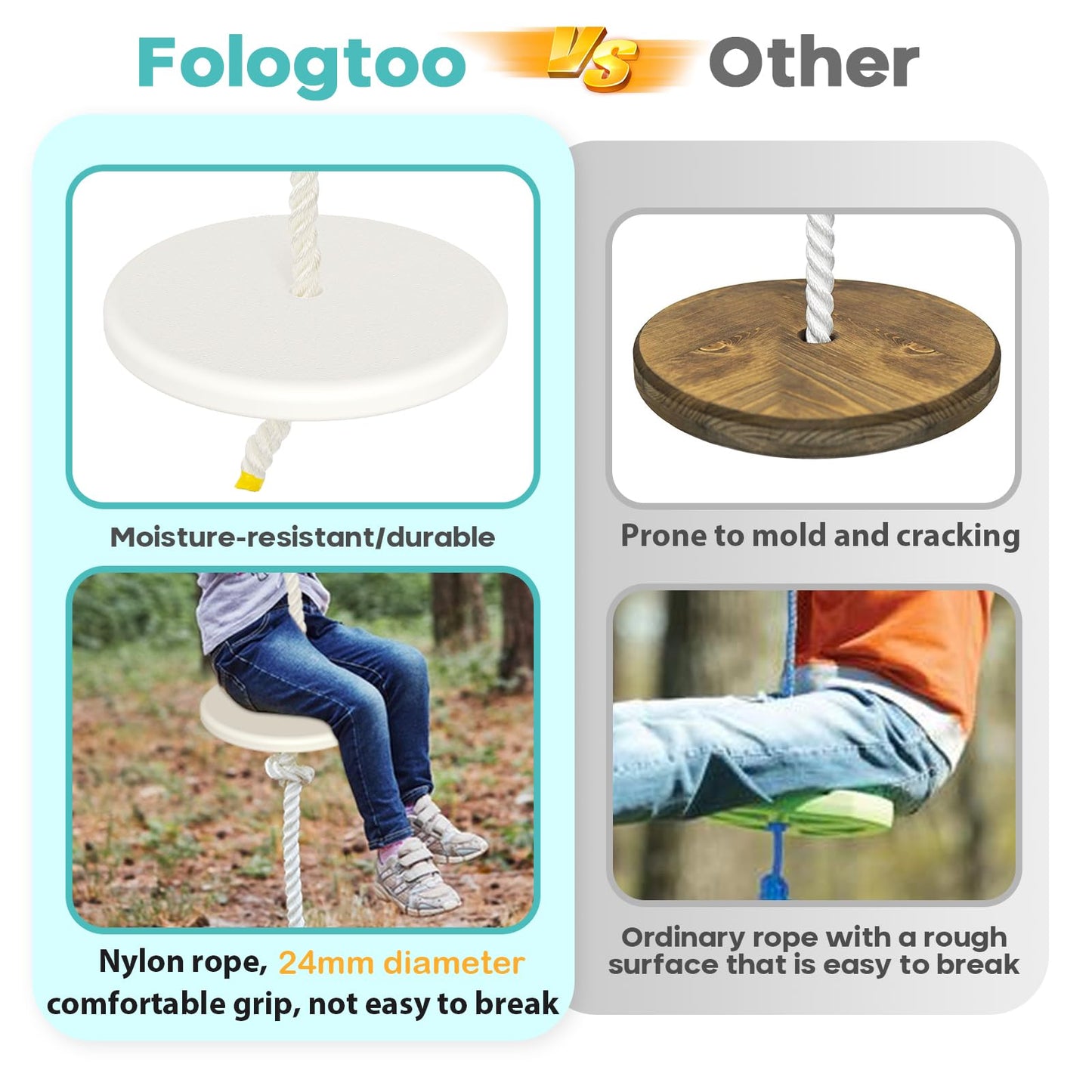 Fologtoo Zipline Seat Kit for Kids & Adults — Replacement Seat with Carabiner & Adjustable Rope