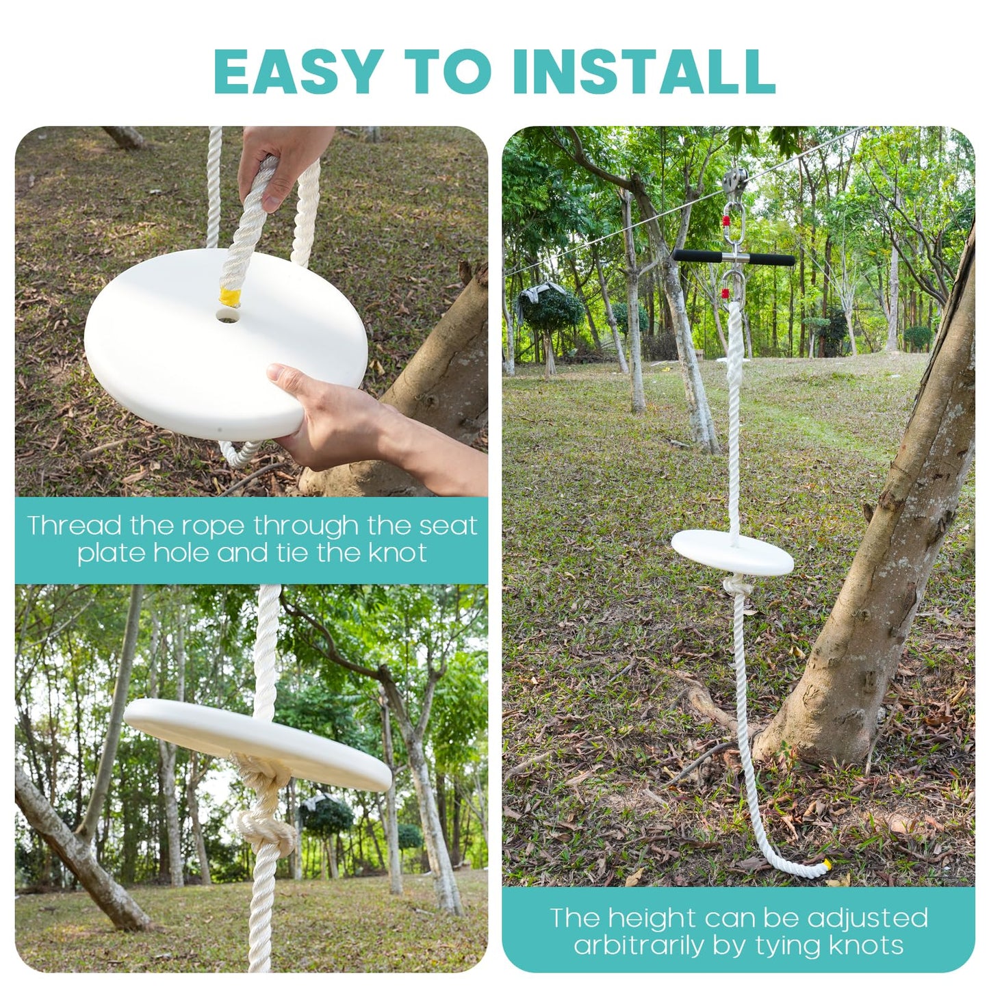 Fologtoo Zipline Seat Kit for Kids & Adults — Replacement Seat with Carabiner & Adjustable Rope